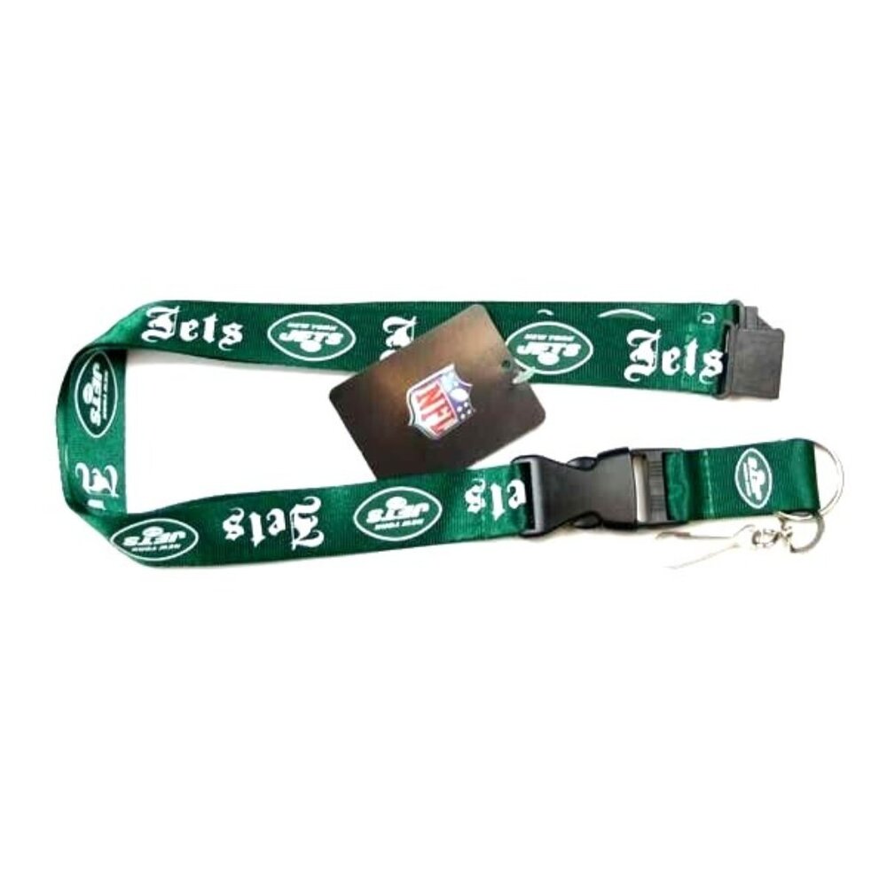 NEW YORK JETS Lanyard Keychain 2 Sided Old English Font Design New NFL Licensed